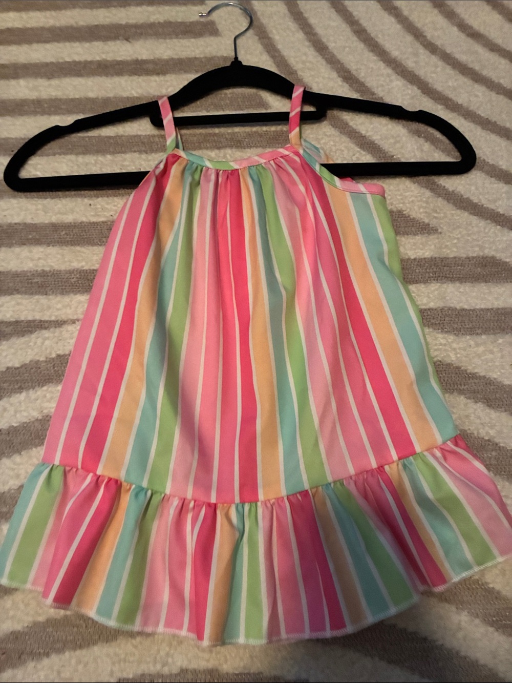 SHEIN Girls Pastel Rainbow Stripe Ruffle Sundress - Pink, Green, Yellow & Blue